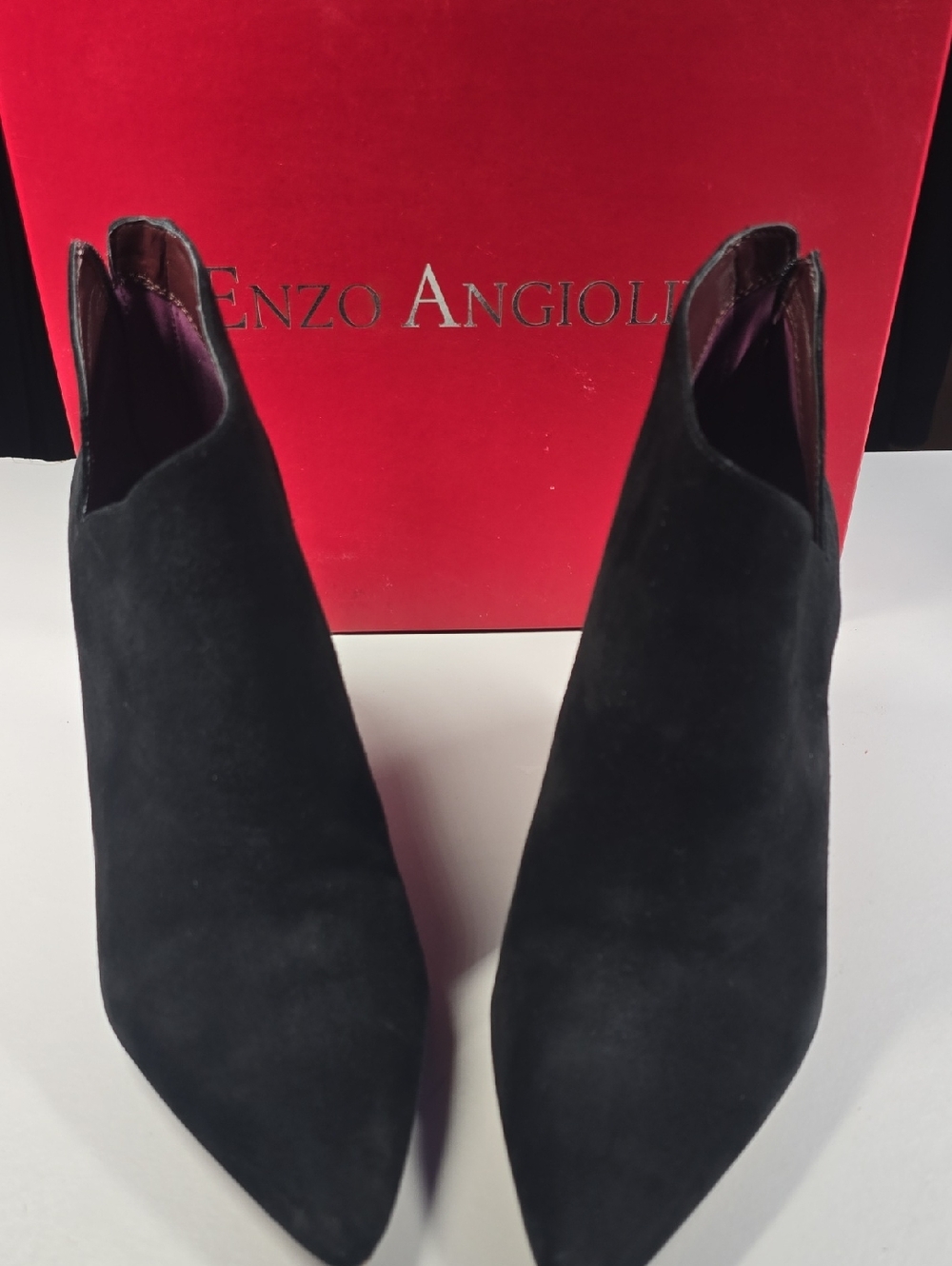 Enzo Angiolini Black Kid Suede Pointed Ankle Booties